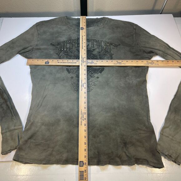 AFFLICTION Oversized Long Sleeve Thermal TEE T SHIRT Sz Mens XL Green - Picture 4 of 4